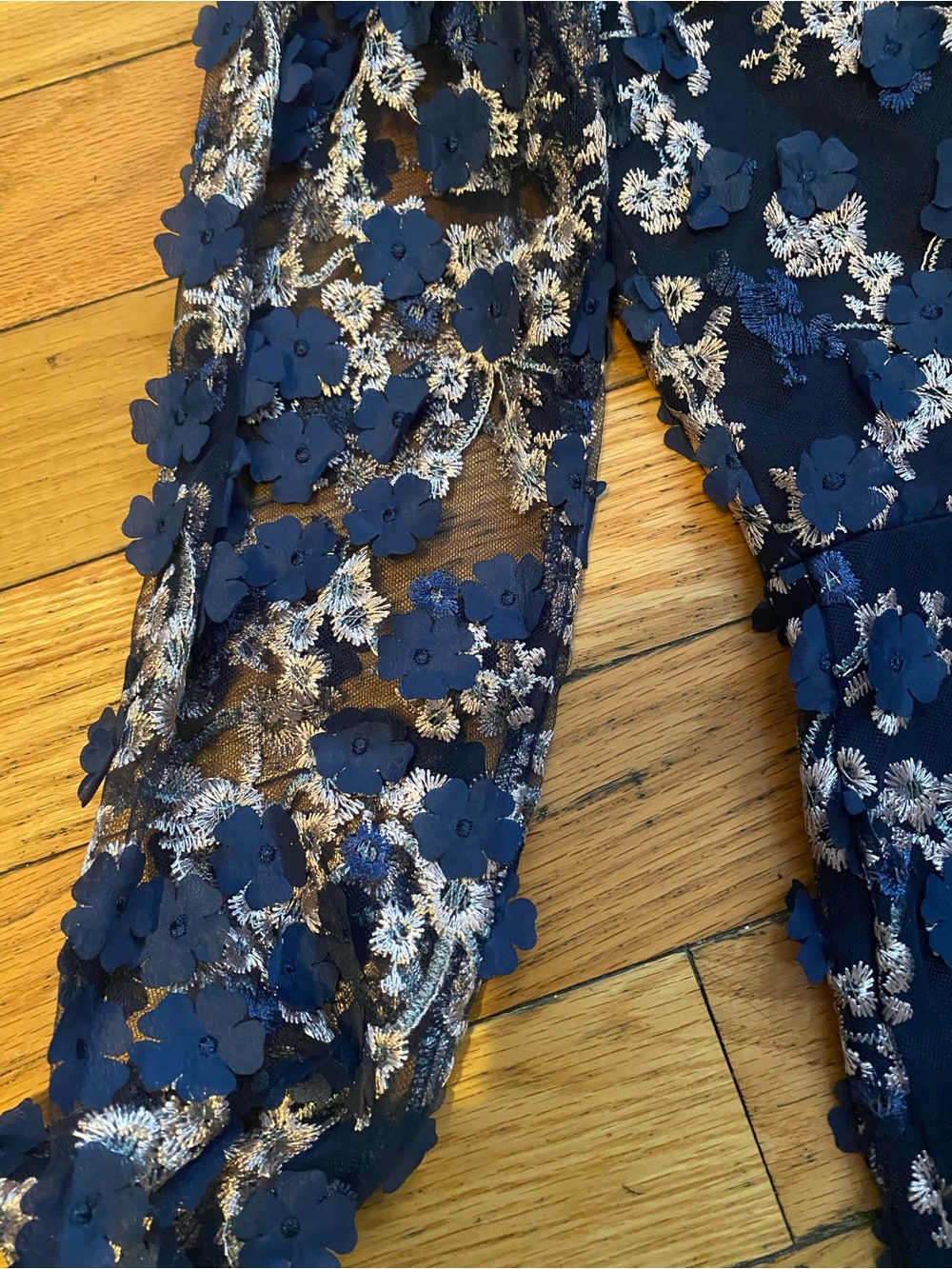 Xscape Navy Blue Floral Appliqué Dress